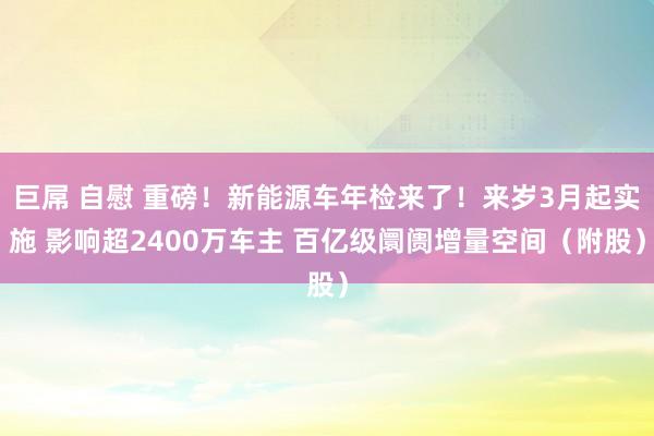 巨屌 自慰 重磅！新能源车年检来了！来岁3月起实施 影响超2400万车主 百亿级阛阓增量空间（附股）