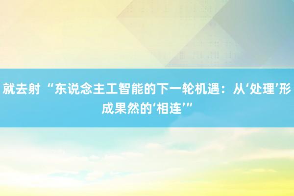 就去射 “东说念主工智能的下一轮机遇：从‘处理’形成果然的‘相连’”