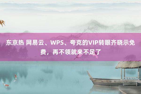 东京热 网易云、WPS、夸克的VIP转眼齐晓示免费，再不领就来不足了