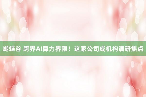 蝴蝶谷 跨界AI算力界限！这家公司成机构调研焦点