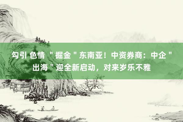 勾引 色情 ＂掘金＂东南亚！中资券商：中企＂出海＂迎全新启动，对来岁乐不雅