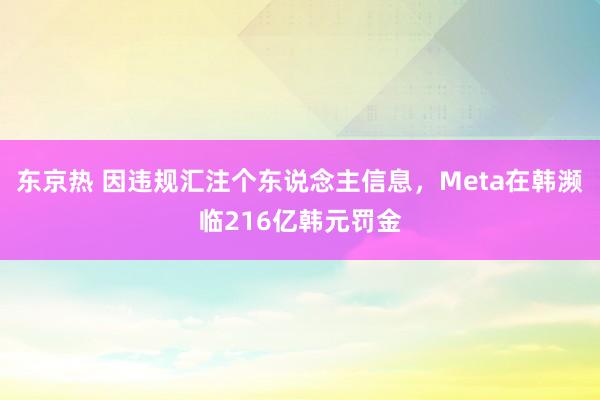 东京热 因违规汇注个东说念主信息，Meta在韩濒临216亿韩元罚金