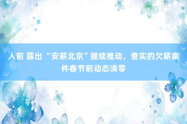 人前 露出 “安薪北京”握续推动，查实的欠薪案件春节前动态清零