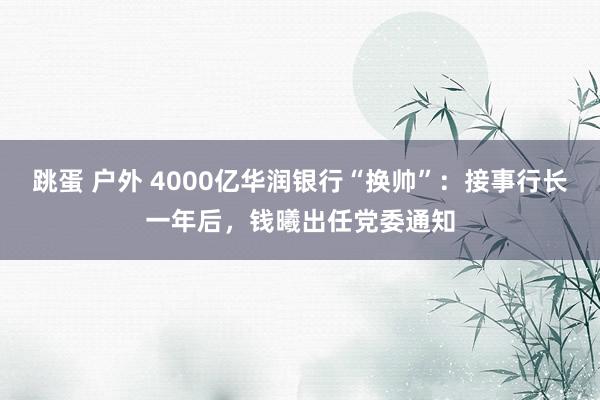 跳蛋 户外 4000亿华润银行“换帅”：接事行长一年后，钱曦出任党委通知