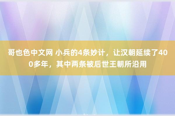 哥也色中文网 小兵的4条妙计，让汉朝延续了400多年，其中两条被后世王朝所沿用