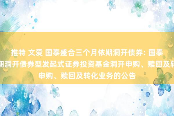 推特 文爱 国泰盛合三个月依期洞开债券: 国泰盛合三个月依期洞开债券型发起式证券投资基金洞开申购、赎回及转化业务的公告