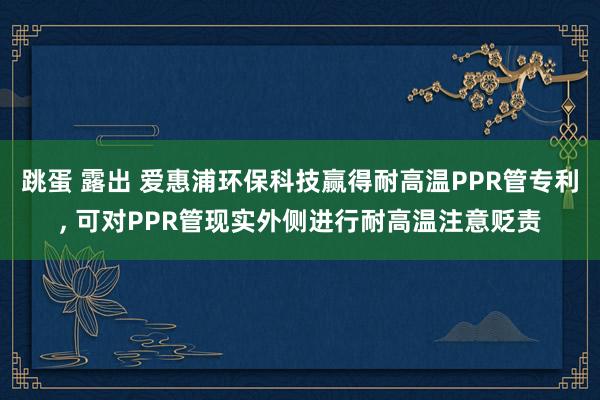 跳蛋 露出 爱惠浦环保科技赢得耐高温PPR管专利， 可对PPR管现实外侧进行耐高温注意贬责