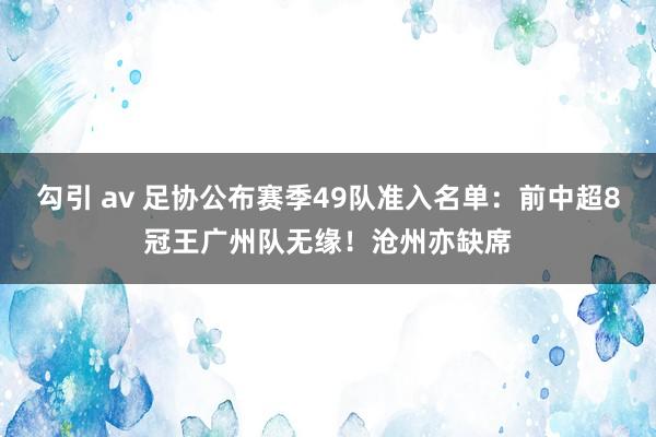 勾引 av 足协公布赛季49队准入名单：前中超8冠王广州队无缘！沧州亦缺席