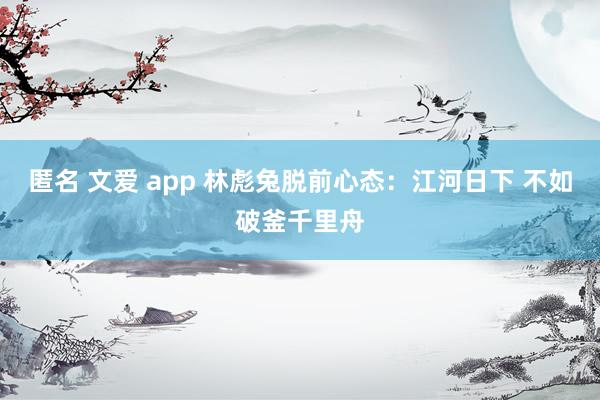 匿名 文爱 app 林彪兔脱前心态：江河日下 不如破釜千里舟